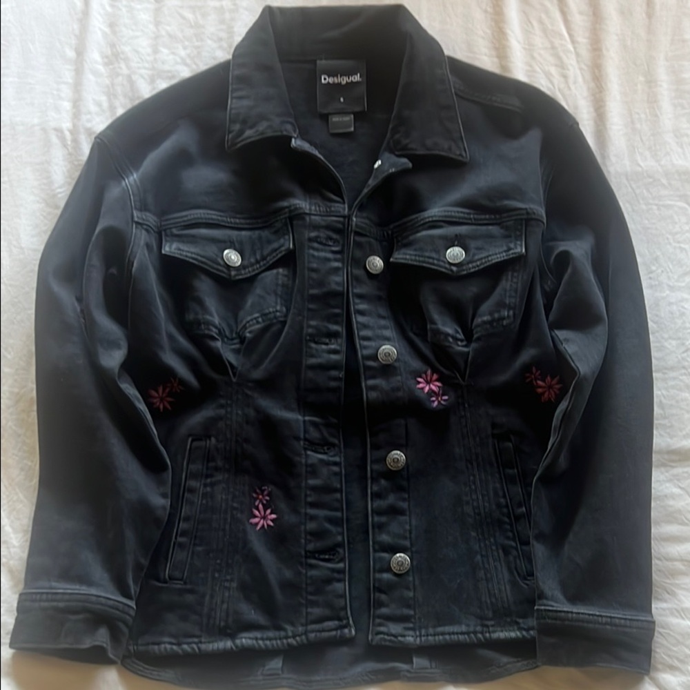 Desigual Black and Pink Jean Jacket Classic Denim Style